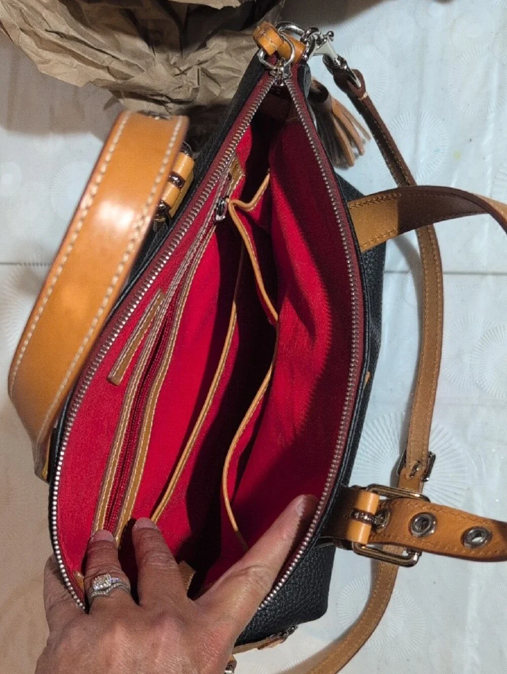 Dooney & Bourke Patterson Leather Trina Satchel with Tan Handles